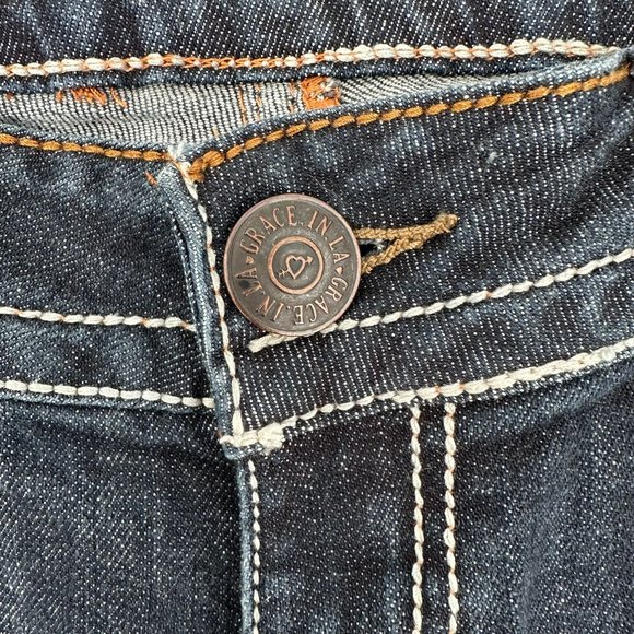 Grace In LA Womens Blue Bling Flap Pocket Low Rise Cropped Straight Leg Jeans 30 - Picture 3 of 10